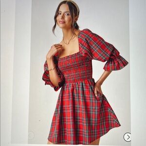Blue Rain Red Plaid smocked  Dress